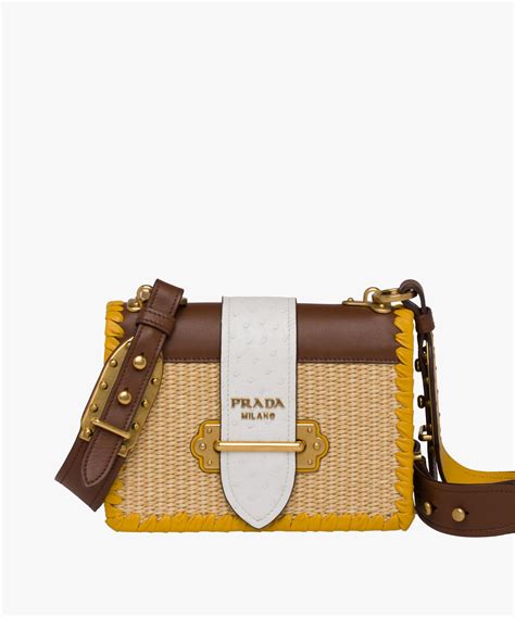 prada cahier straw and leather bag|prada leather backpack.